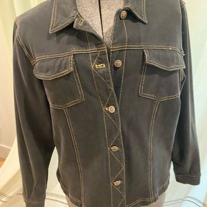 Coldwater Creek Women’s Knit Jean Jacket Dark Wash Button Up Stretch XL